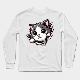 Cute cat peeking Long Sleeve T-Shirt